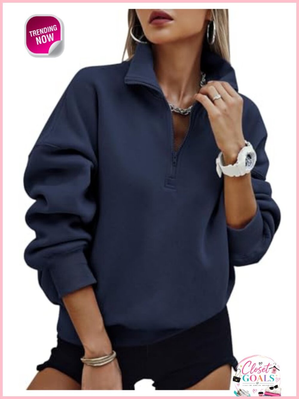 Women's Oversized Half Zip Fleece Sweatshirt Quarter Zip Pullover Trendy Top